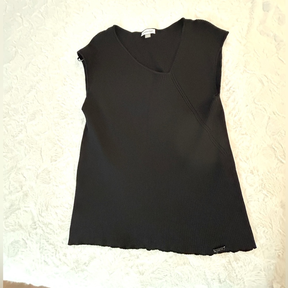 Calvin Klein Black Asymmetrical Sleeveless Sweater SZ XL